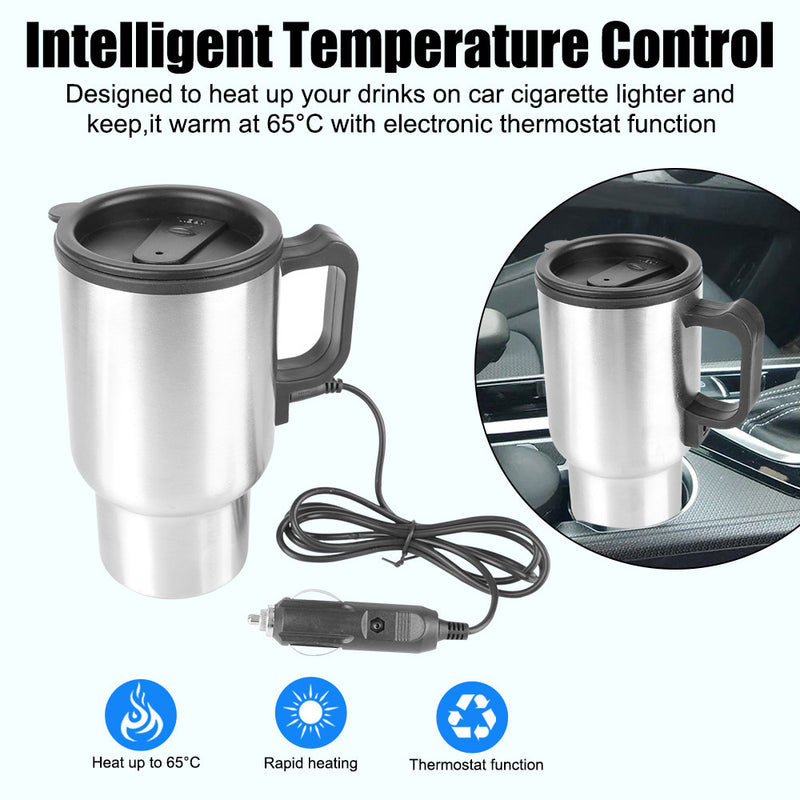 12V 450ml Aquecimento Elétrico Chaleira Do Carro Água Café Leite Caneca Térmica Camping Chaleira De Viagem Copo De Aquecimento Do Veículo De Aço Inoxidável