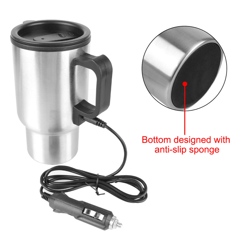 12V 450ml Aquecimento Elétrico Chaleira Do Carro Água Café Leite Caneca Térmica Camping Chaleira De Viagem Copo De Aquecimento Do Veículo De Aço Inoxidável